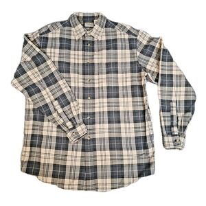 LL Bean Men's Traditonal Fit Green Biege Plaid Shirt Sz Medium Dress‎